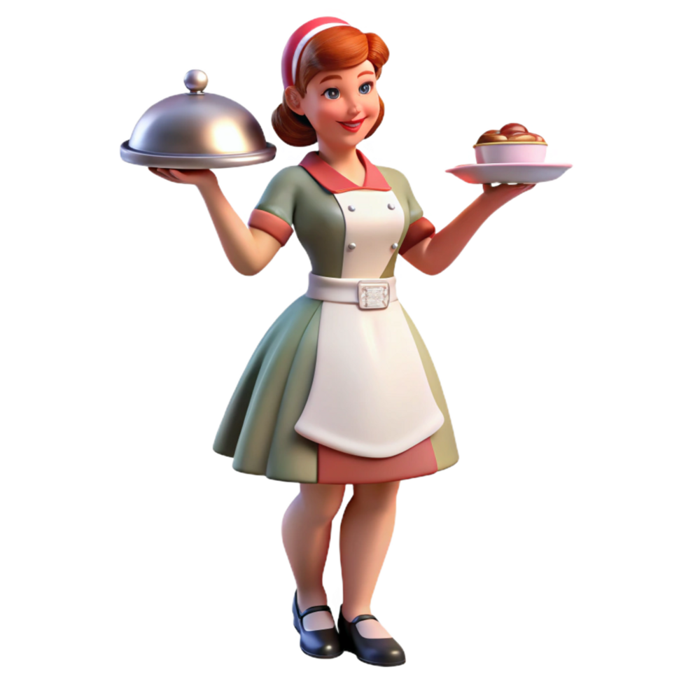 Retro Diner Waitress 3D Render png