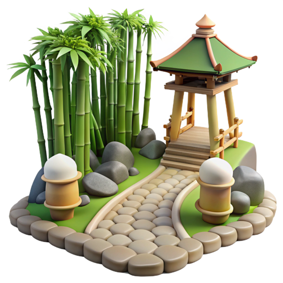 3D Render Bamboo Garden Pavilion png