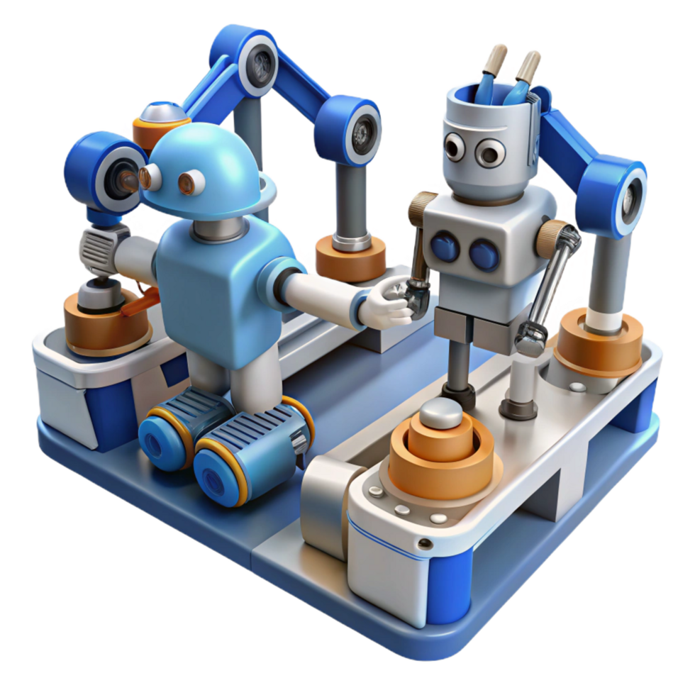 3D Render of Robots on Assembly Line png