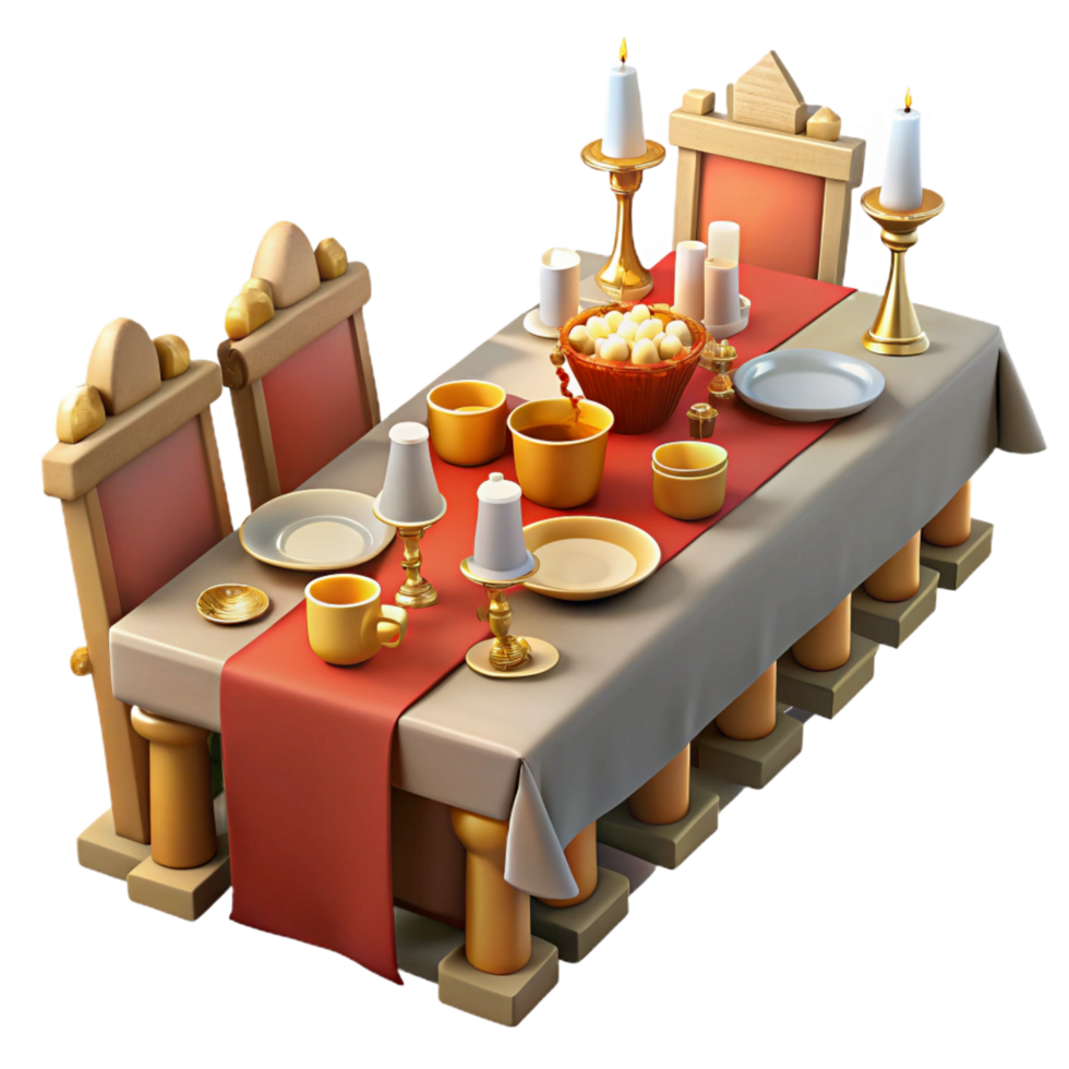 Medieval Dinner Table 3D Illustration png