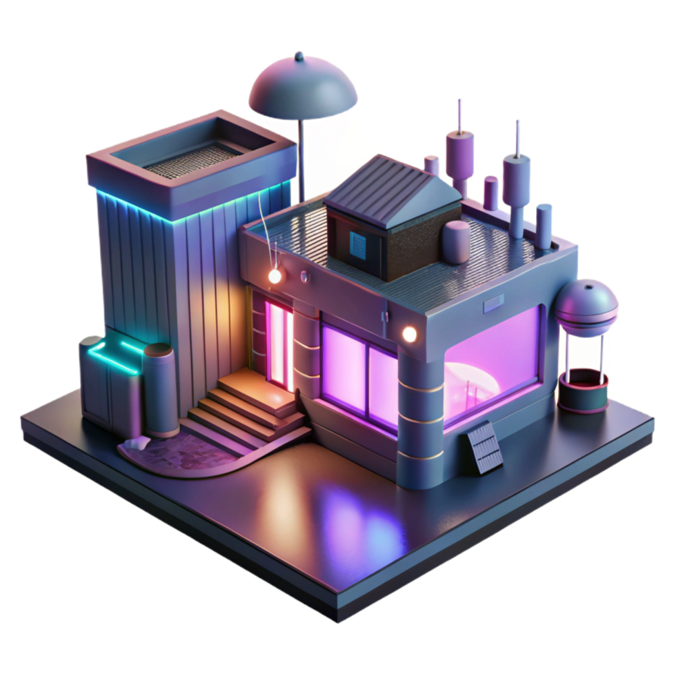 Cyberpunk Building 3D Render png