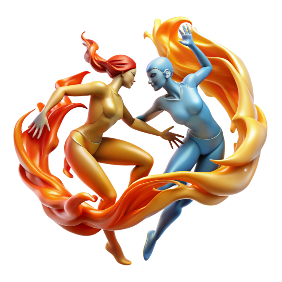 Dynamic 3D Illustration Fire and Ice Dance png
