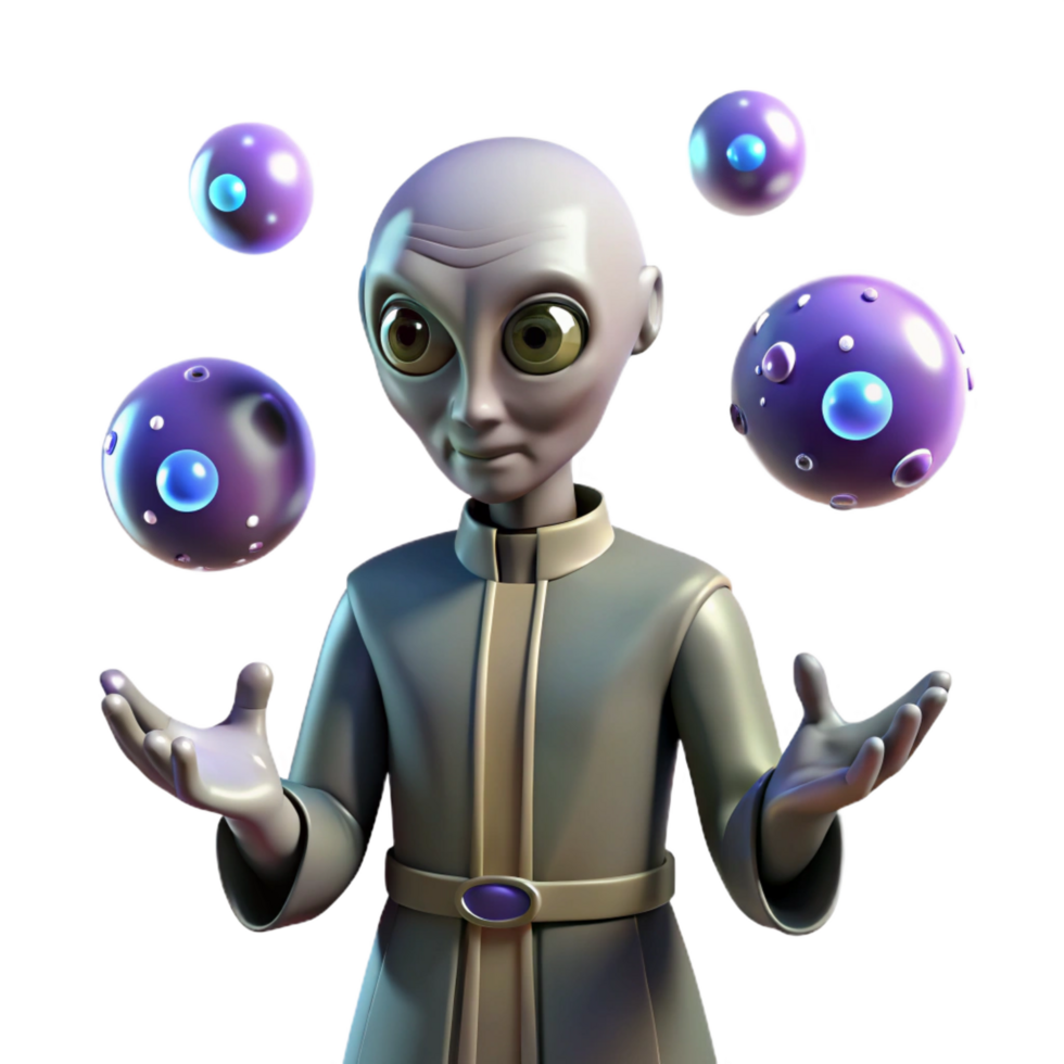3D Alien Juggling Energy Spheres png
