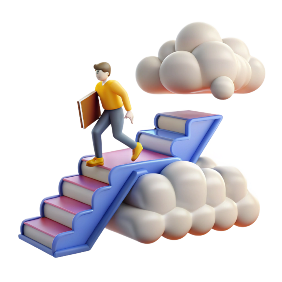 3D Illustration Climbing the Ladder of Books png