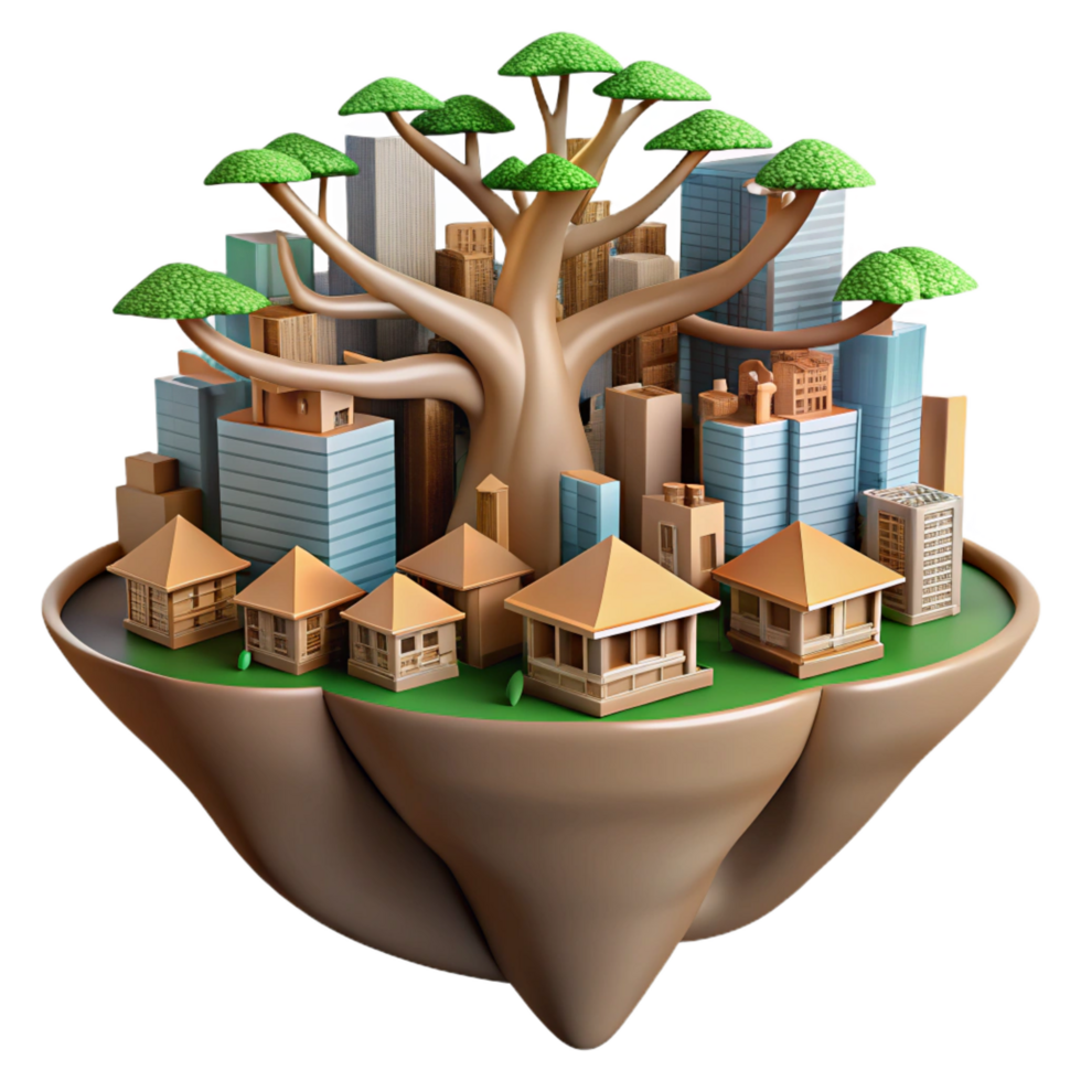 3D Cityscape Illustration Tree of Life Urban Oasis png