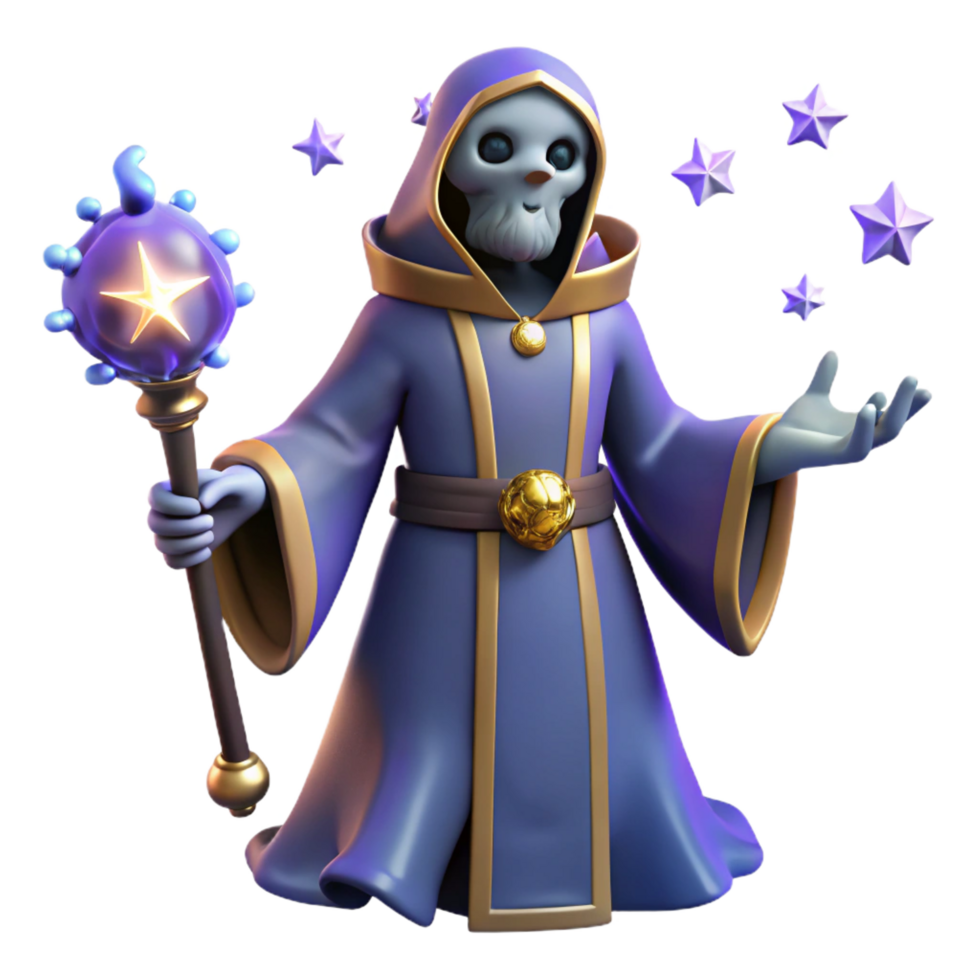 3D Render Wizard Cartoon Character png