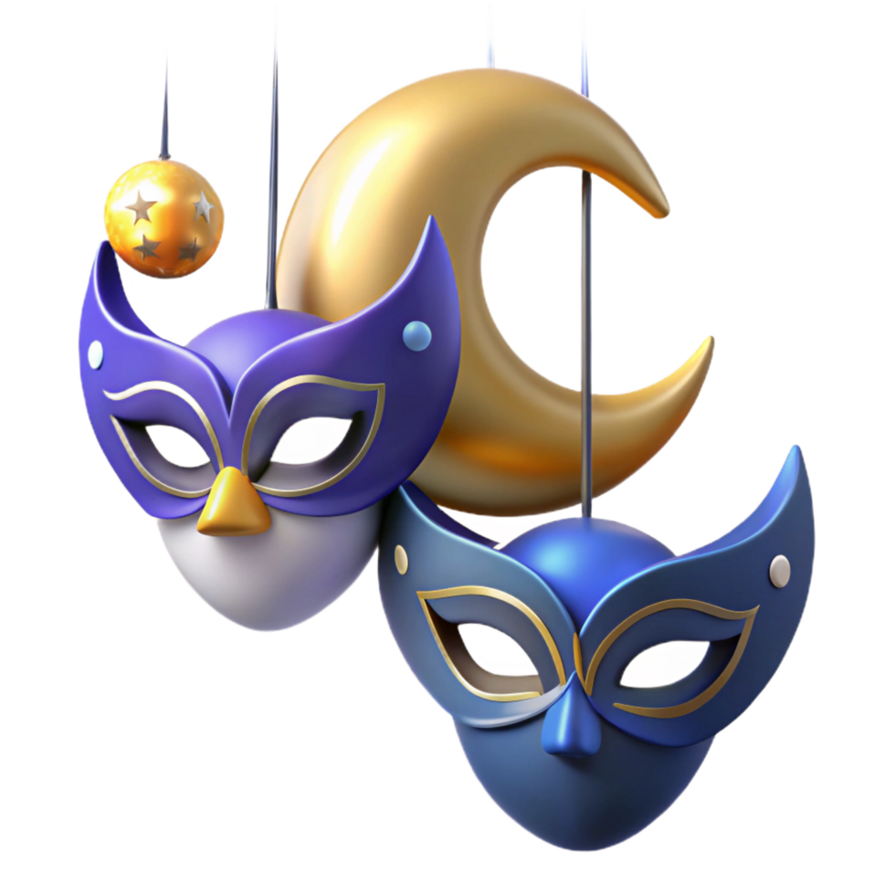 3D Masks and Moon Illustration png