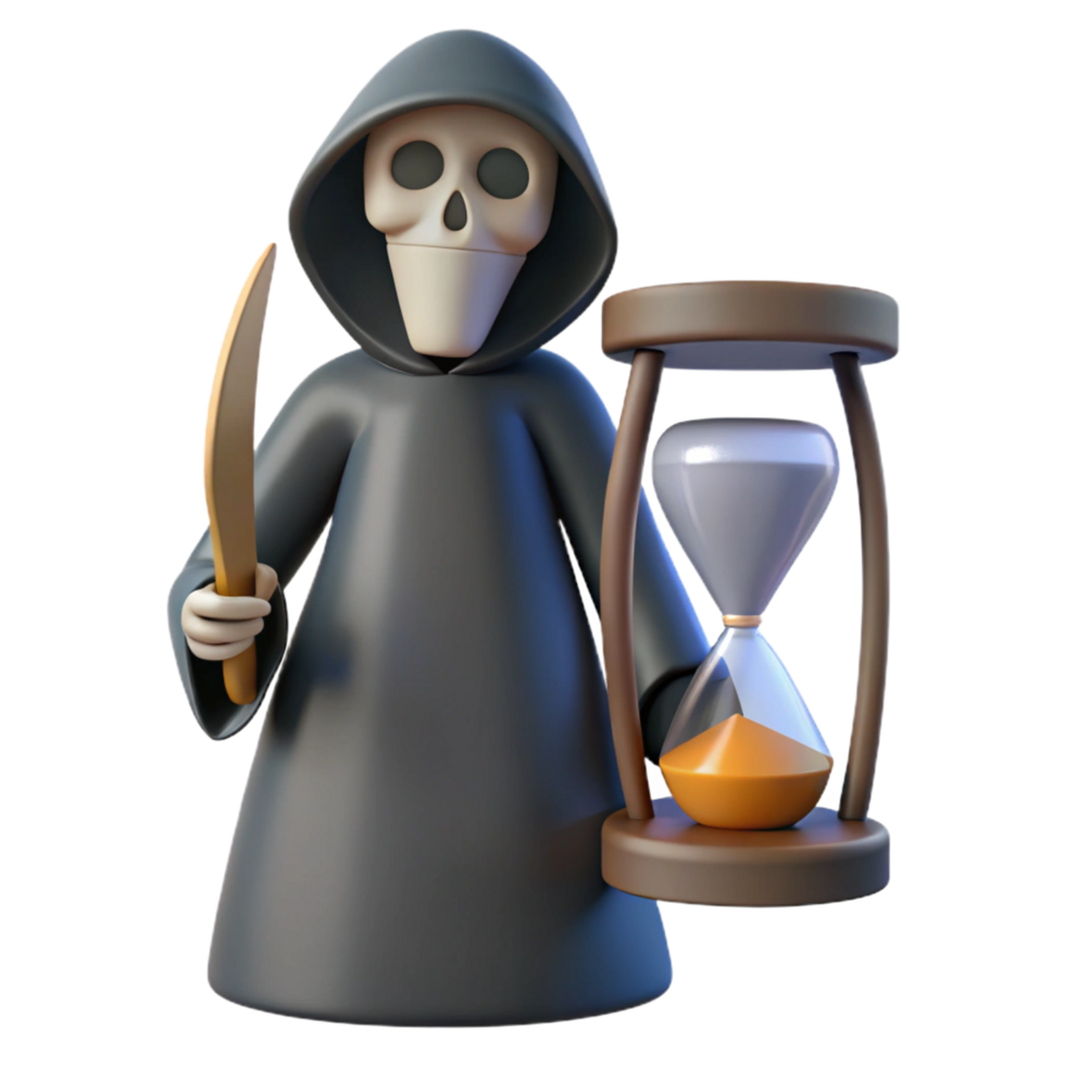 Grim Reaper 3D Render with Hourglass png