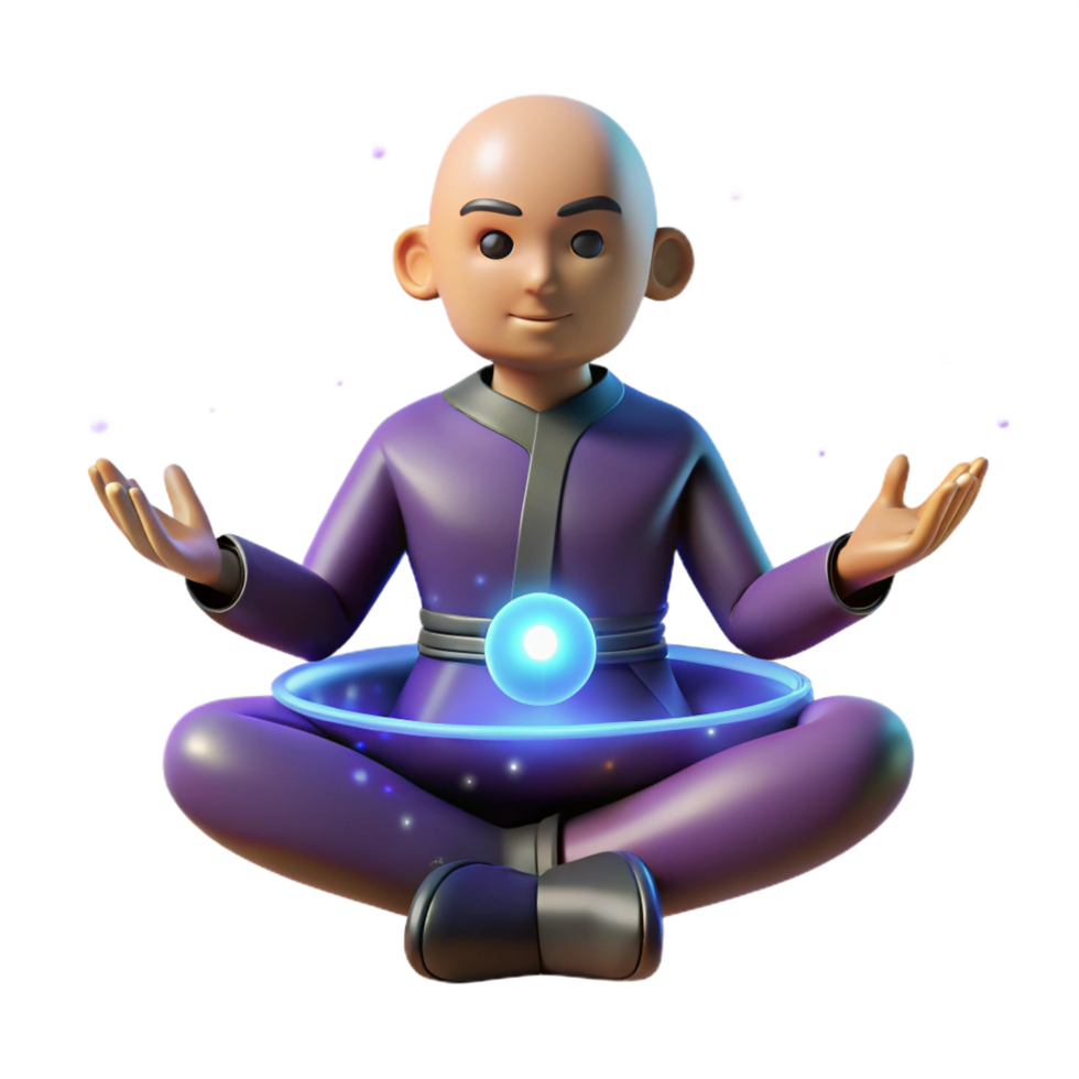 3D Monk Meditating Inner Peace Illustration png