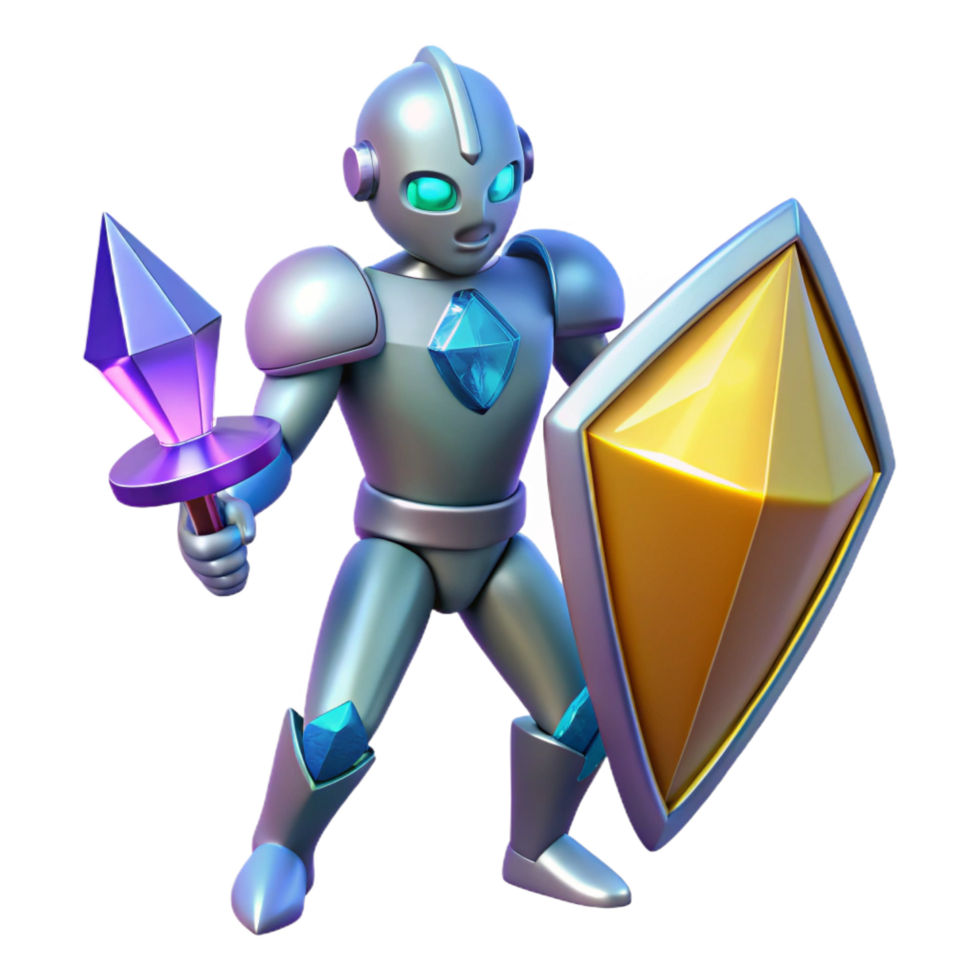 3D Render Robotic Knight with Shield and Spear png