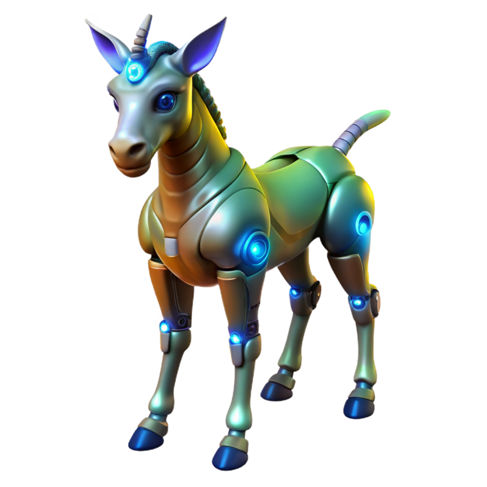 Cybernetic Unicorn 3D Render png
