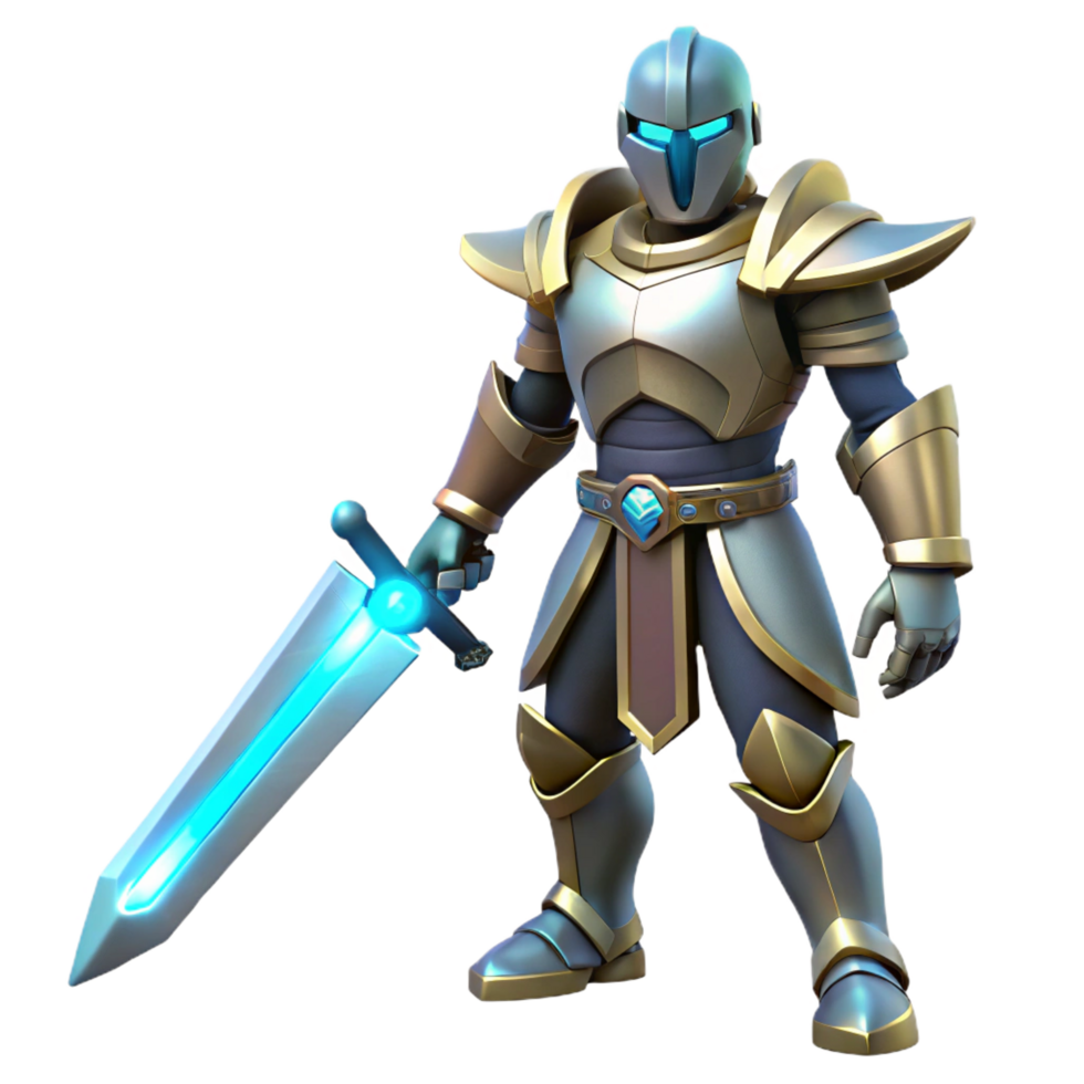 3D Render Knight with Glowing Sword png