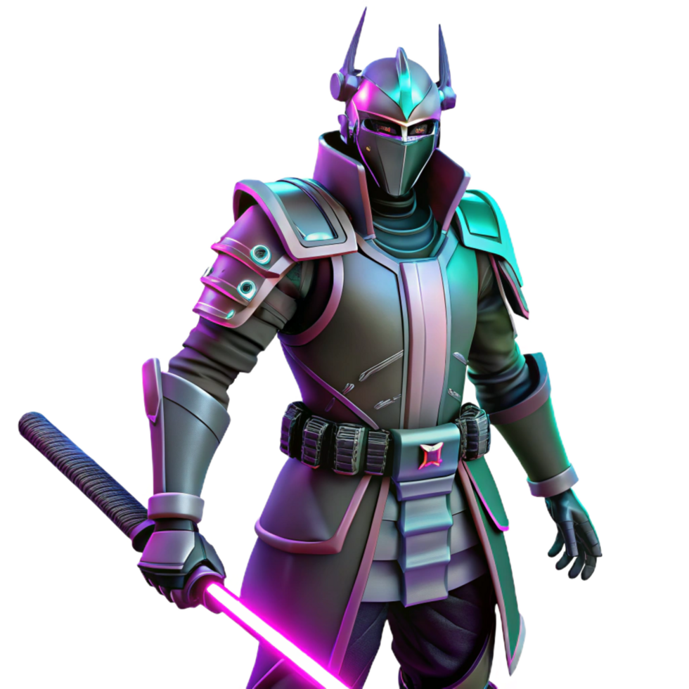 Neon Samurai Warrior 3D Render png