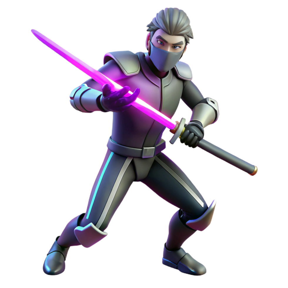3D Render Ninja Warrior with Glowing Sword png