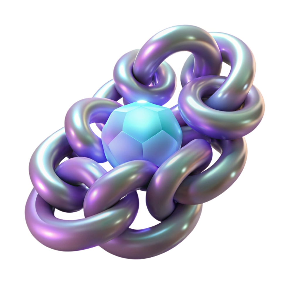Abstract 3D Render Iridescent Chain and Gem png