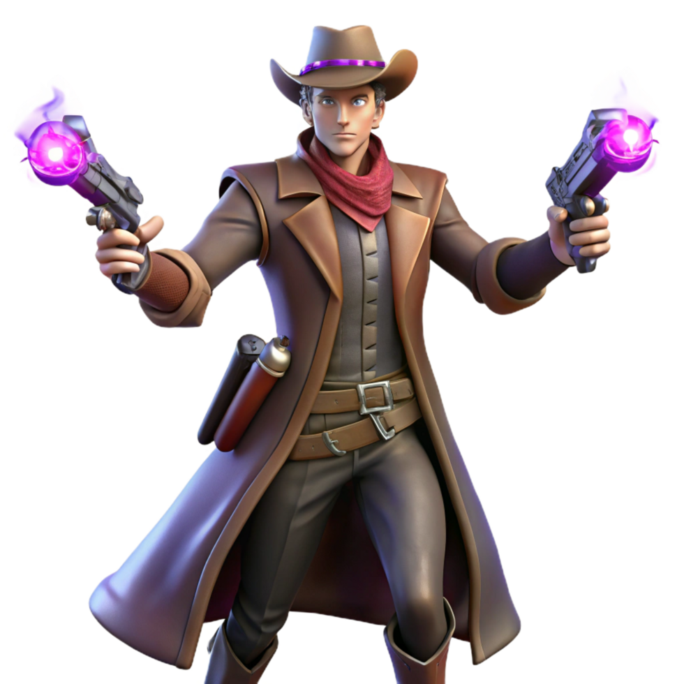 3D Render Cowboy with Energy Guns png
