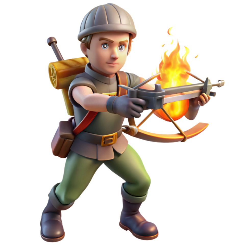 3D Render Flaming Crossbow Soldier png