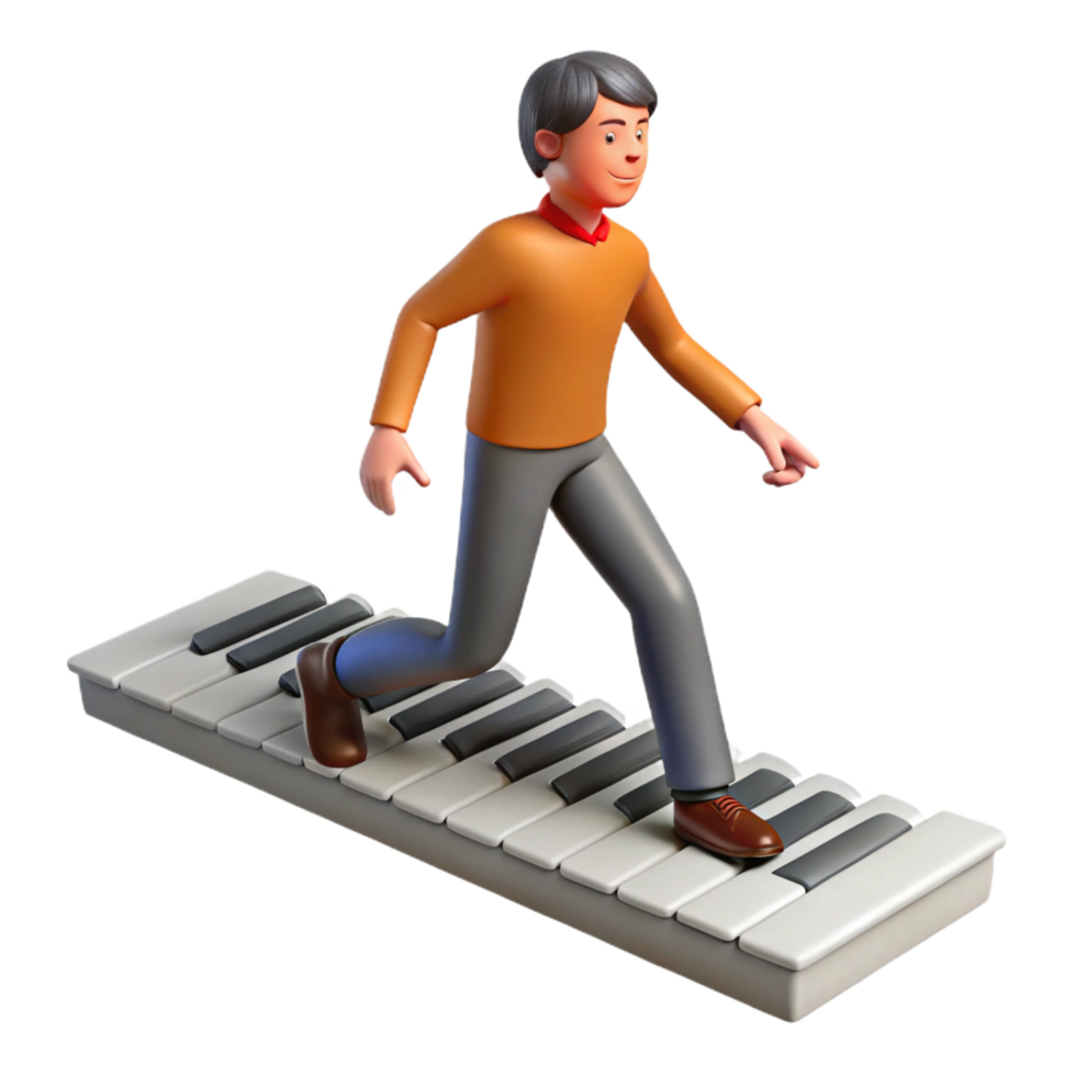3D Illustration Man Walking on Piano Keys png