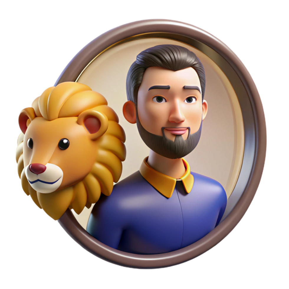 3D Illustration Man with Lion png