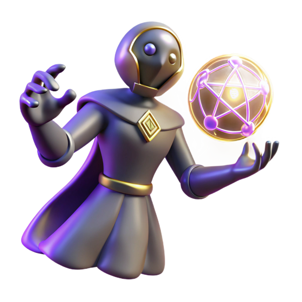 3D Render Mystic Robot with Orb png