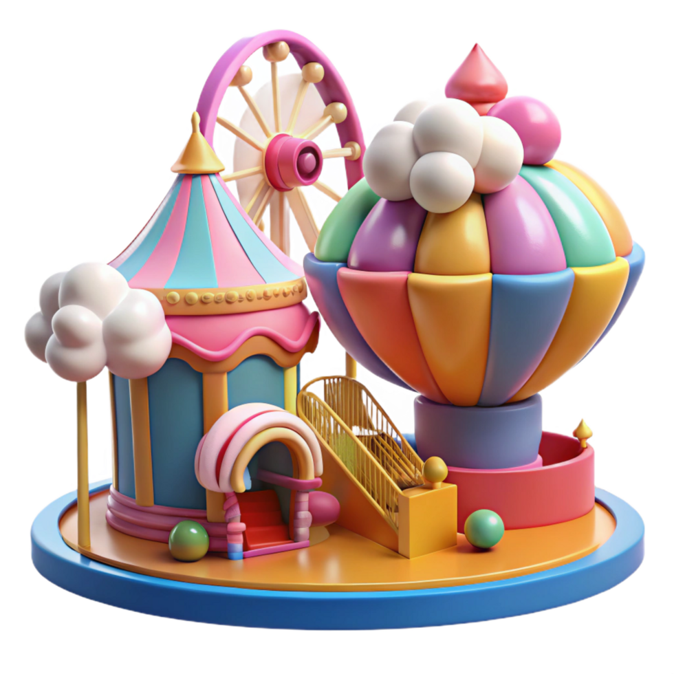 Whimsical 3D Render of Amusement Park png