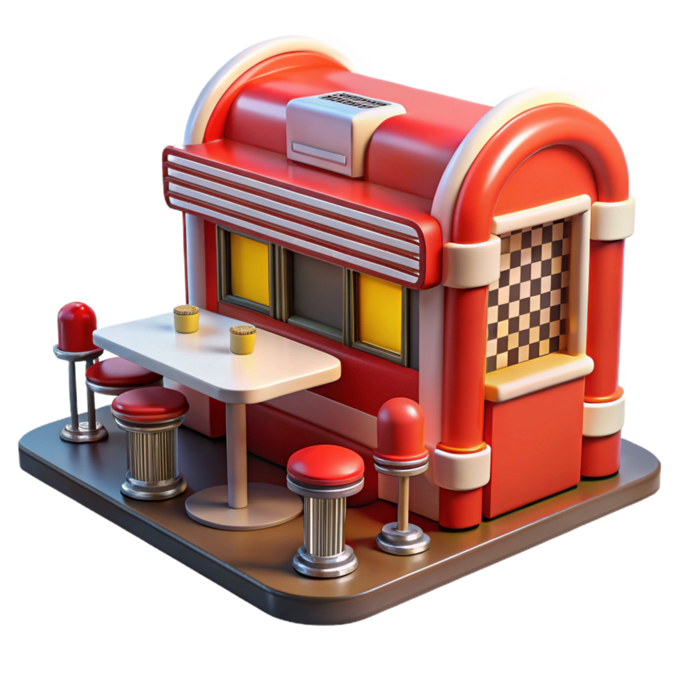 Retro Diner 3D Model Illustration png