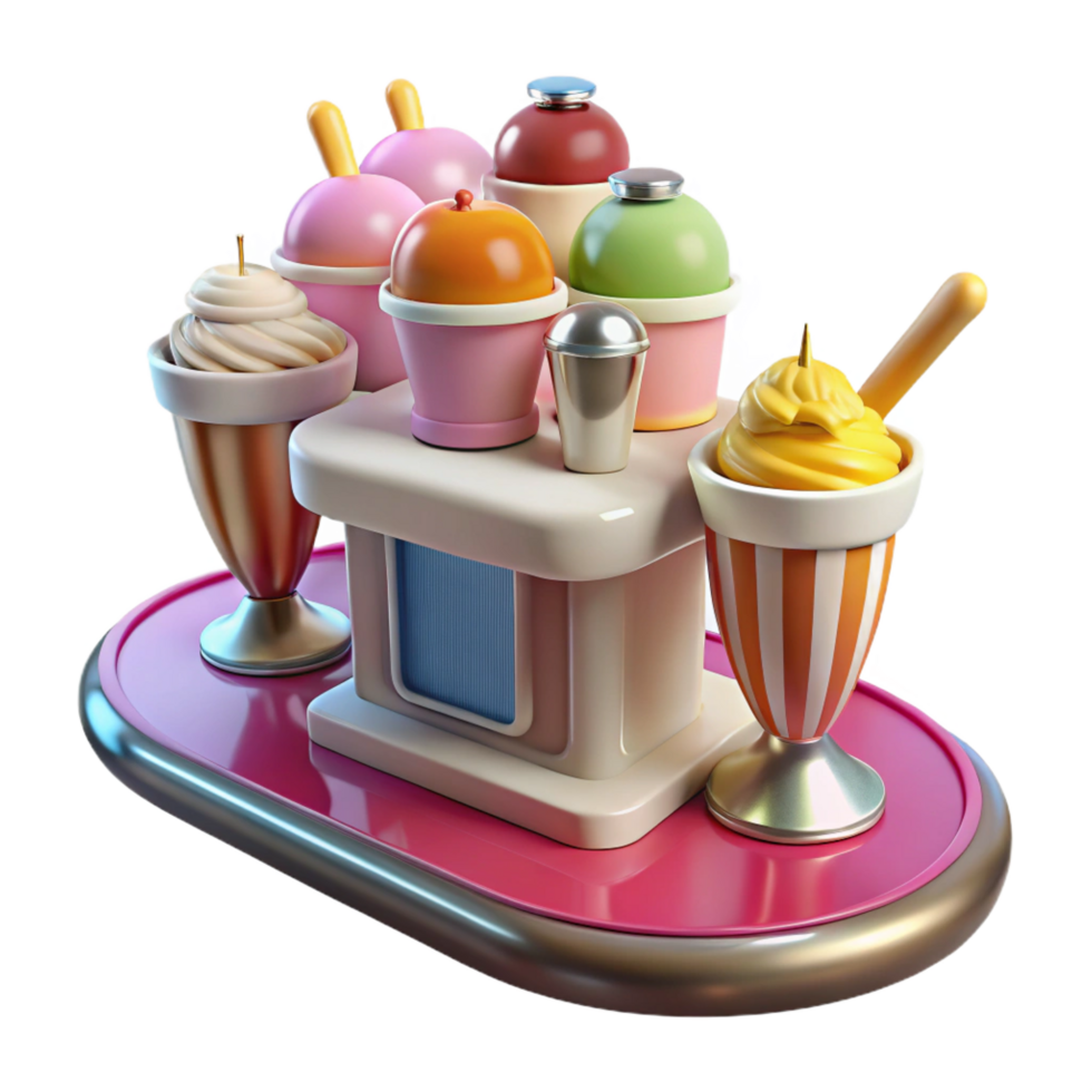 3D Ice Cream Treats on a Tray png