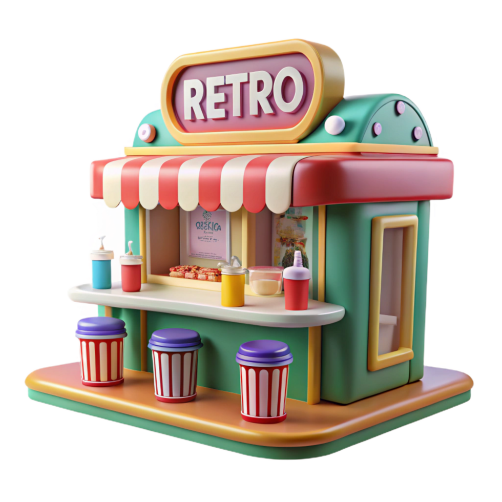 Retro 3D Food Stand Illustration png