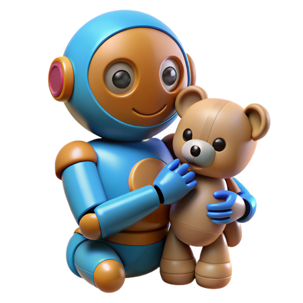 Friendly Robot and Teddy 3D Render png