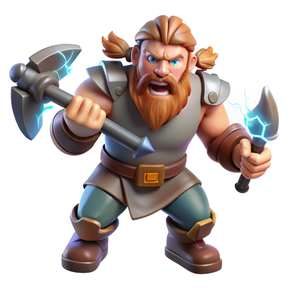 Powerful Viking Warrior 3D Render png