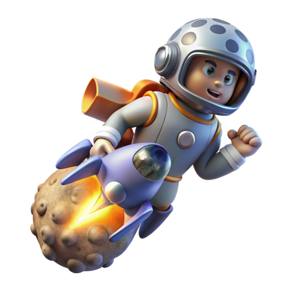Cute Astronaut on Rocket Ride 3D Illustration png