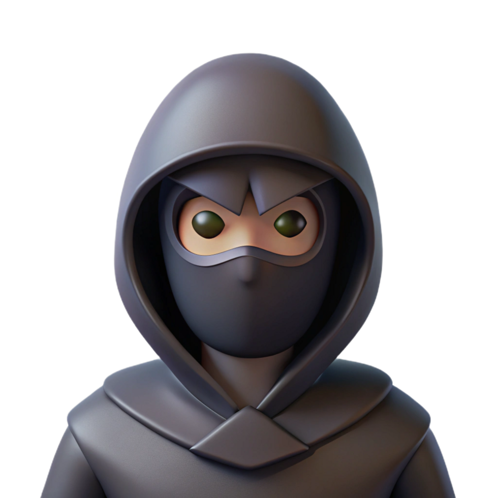 3D Cartoon Ninja in a Hooded Cloak png