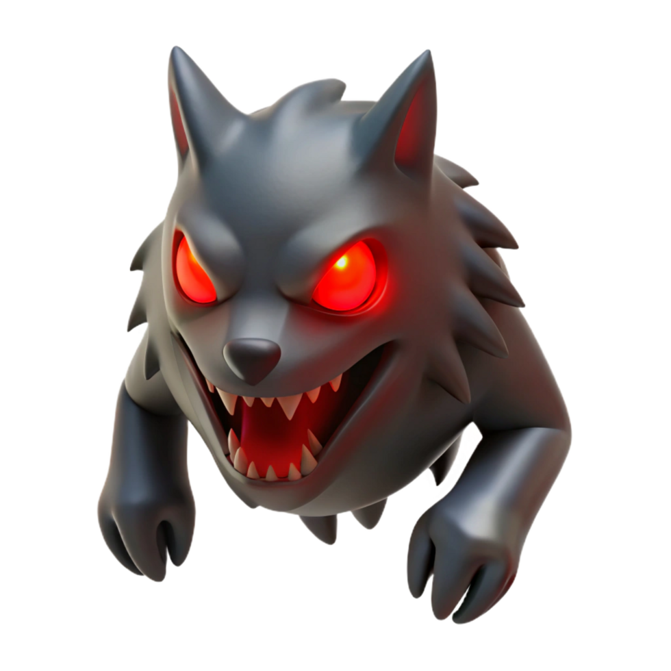 3D Render Glowing Eyes Wolf Cartoon png