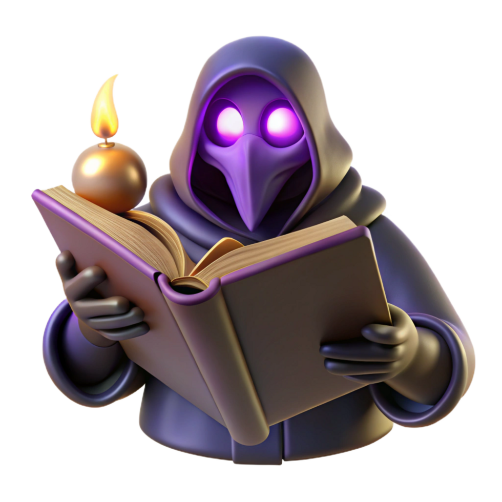 3D Render Mysterious Figure Reading Book png