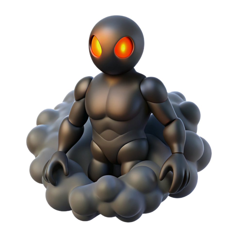 3D Render Dark Robot in Cloud png