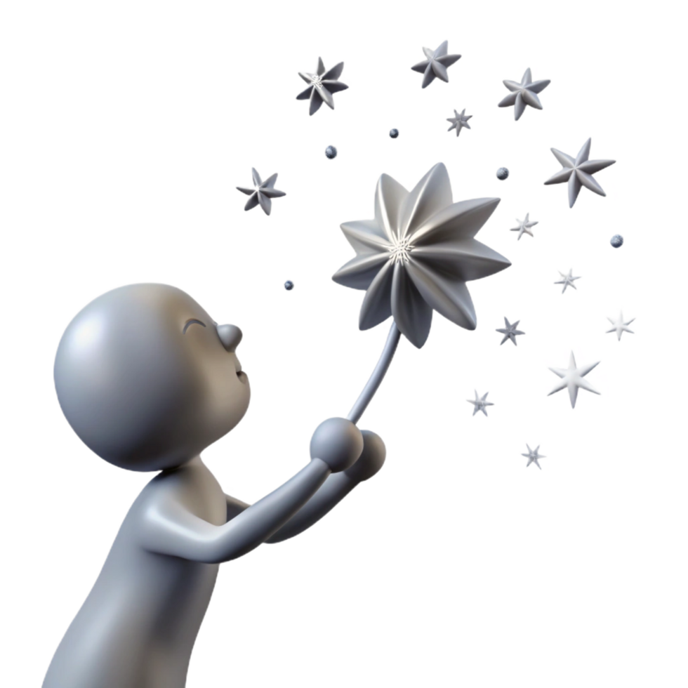 3D Render Joyful Childlike Figure and Star Flower png