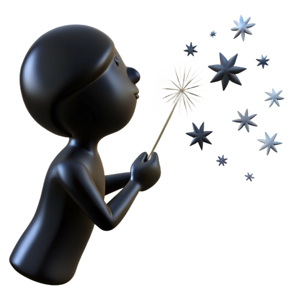 3D Illustration Boy Blowing Sparkling Stars png