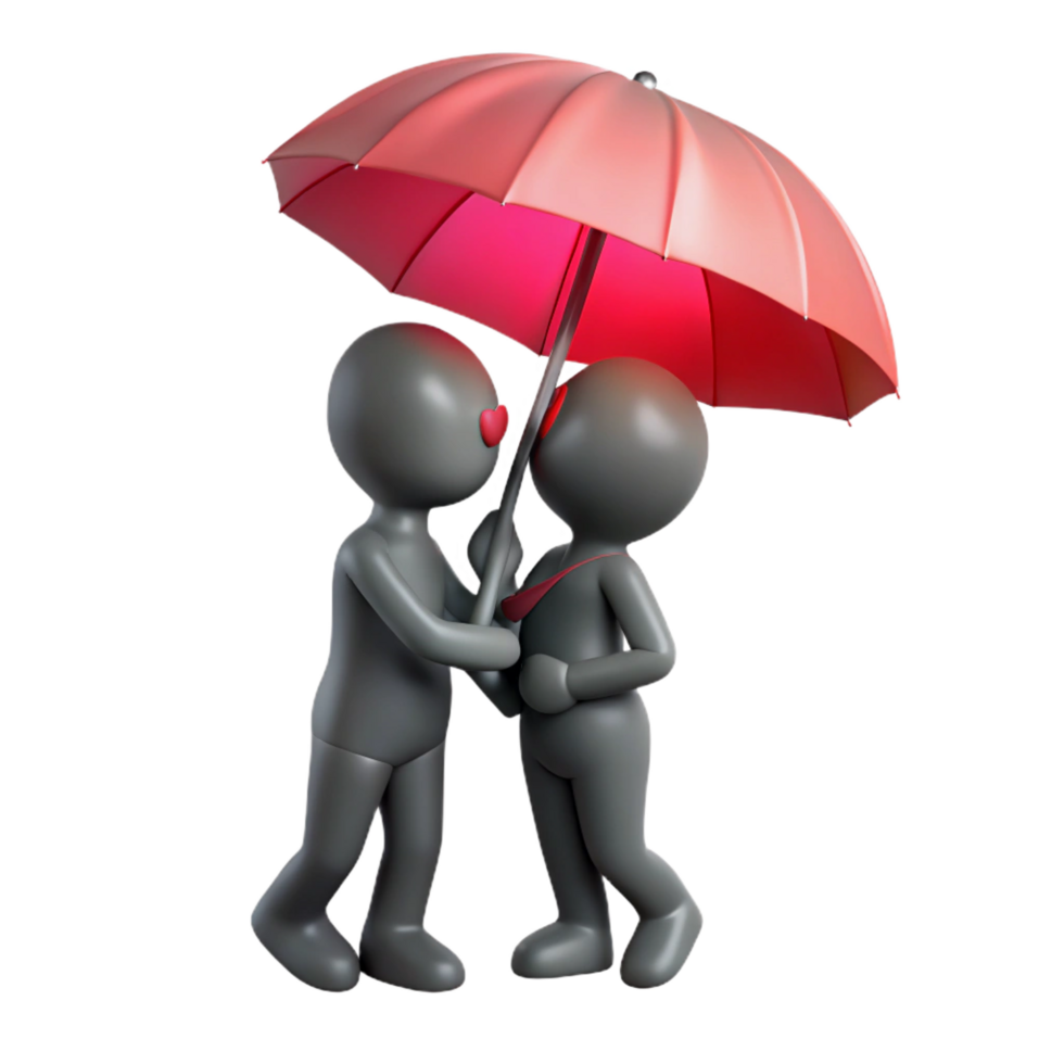3D Render Couple Under Pink Umbrella png