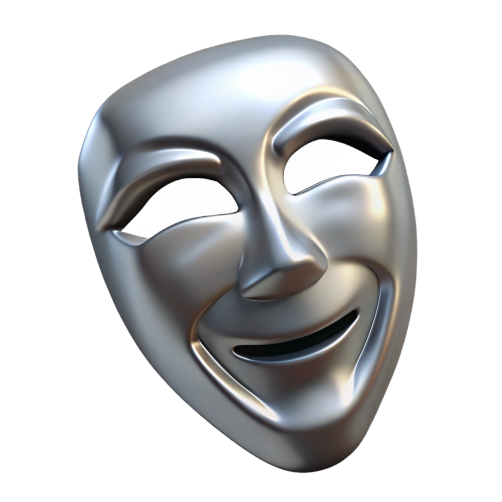 3D Silver Comedy Mask Illustration png