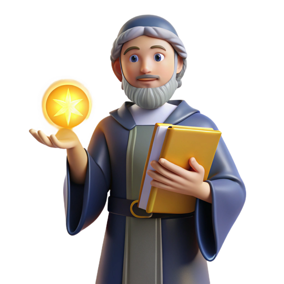 3D Cartoon Wise Man with Star and Book png