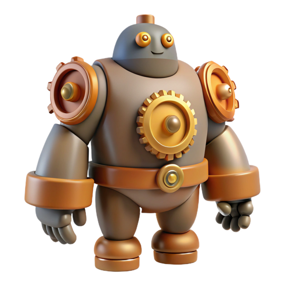 3D Render of a Cute Gear Robot png