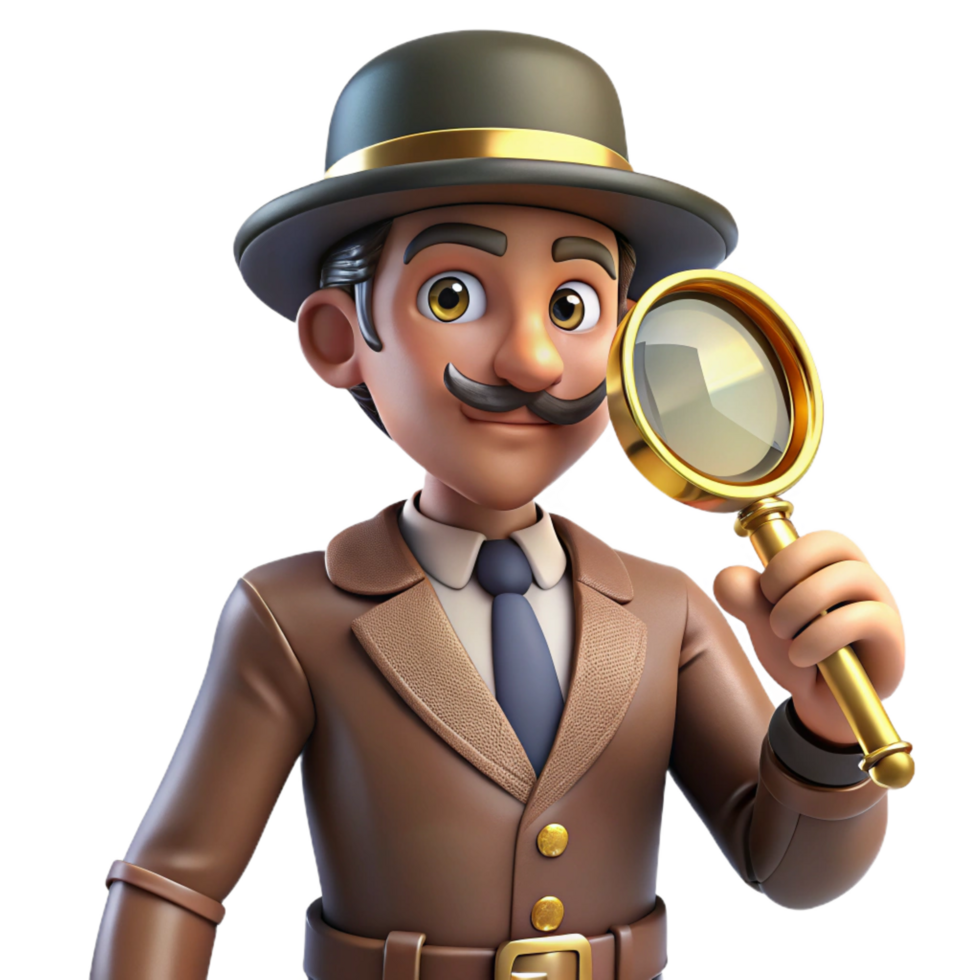 3D Cartoon Detective with Magnifying Glass png