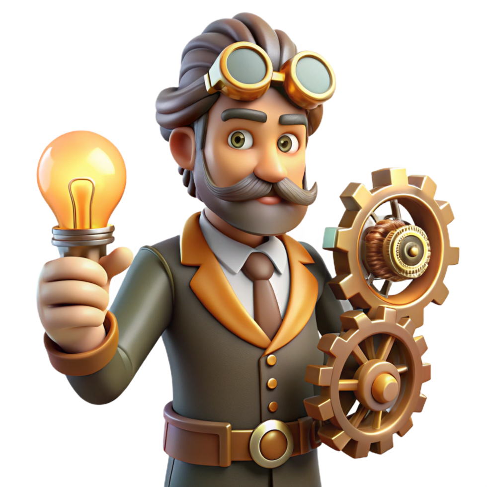 3D Inventor Character Illustration png