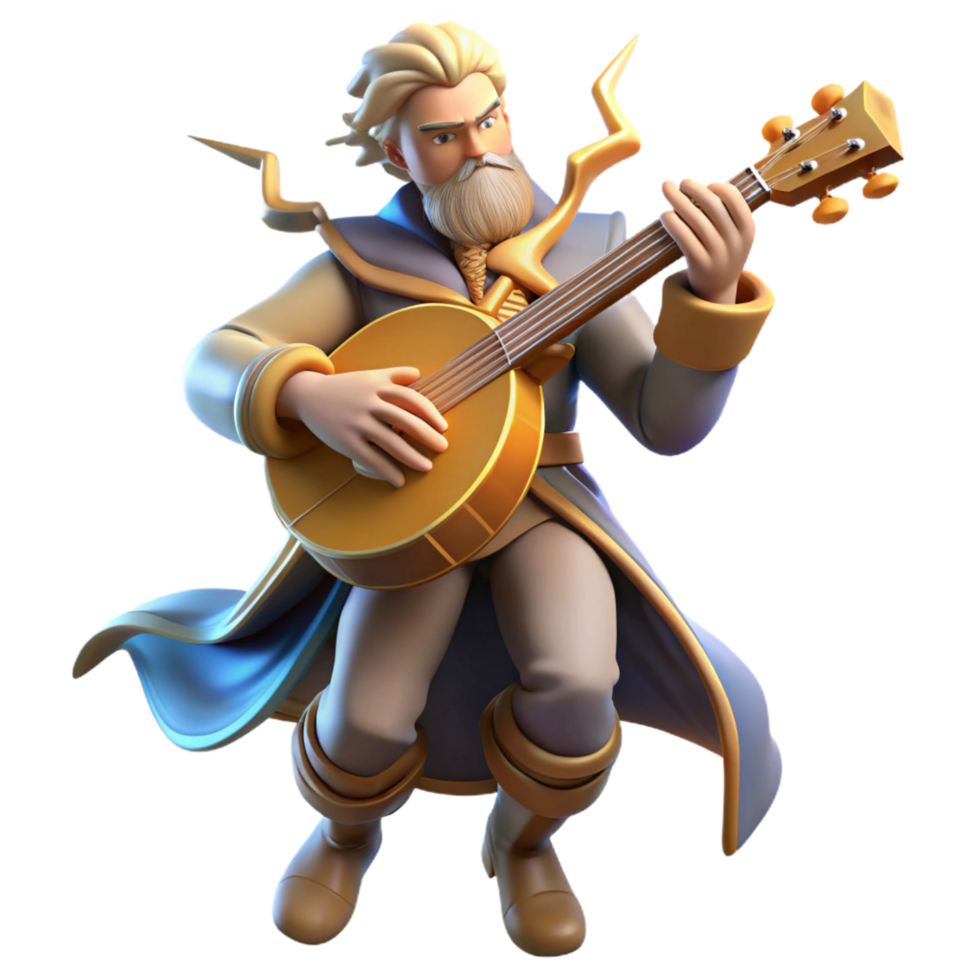 3D Render Bard Playing Lute png