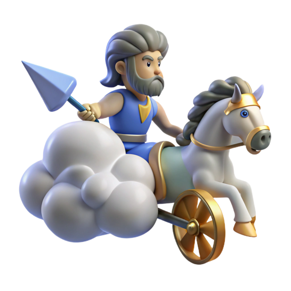 3D Cartoon Warrior on Cloud Chariot png