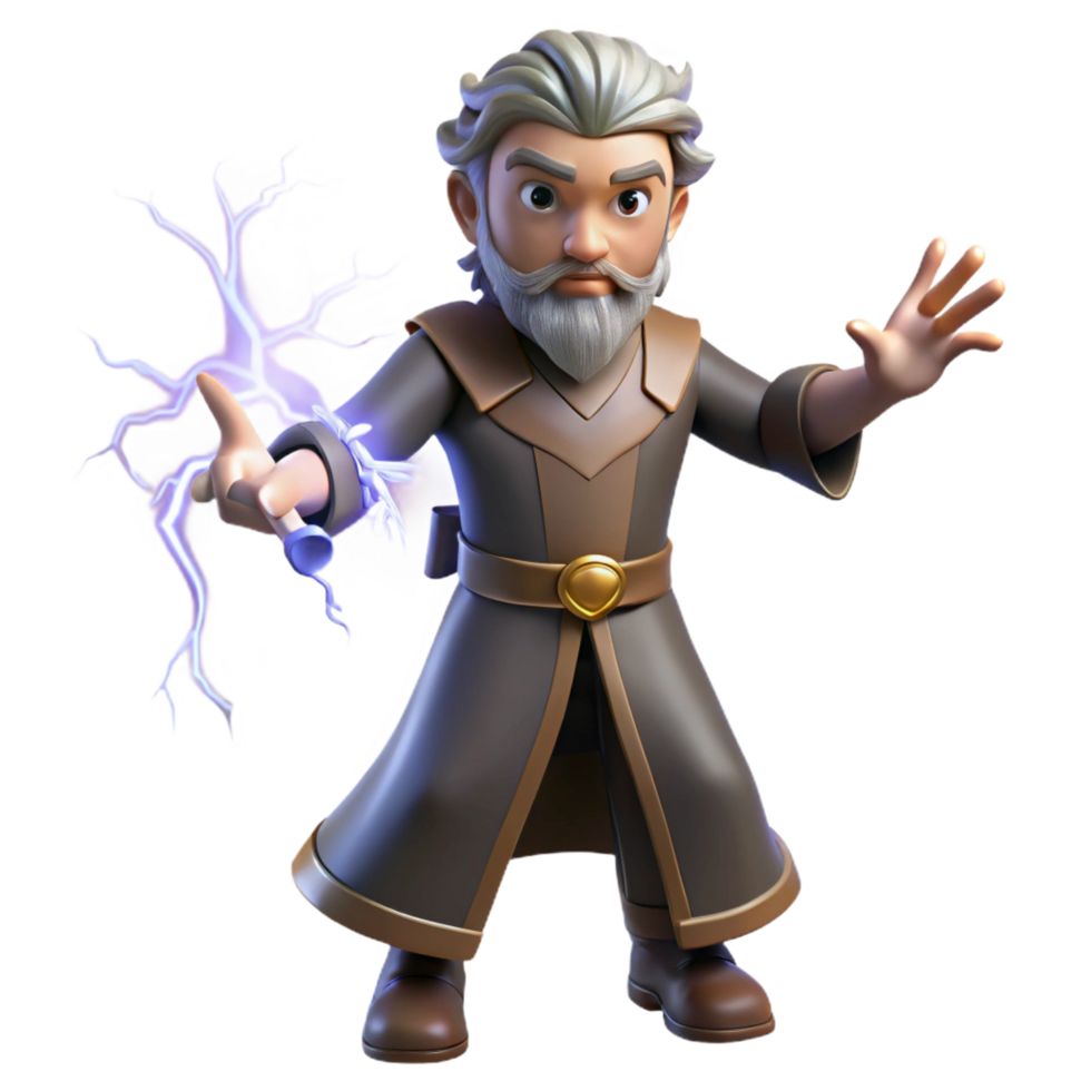 Wizard 3D Render, Magical Lightning png