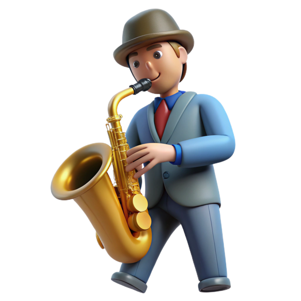3D Cartoon Saxophonist Illustration png