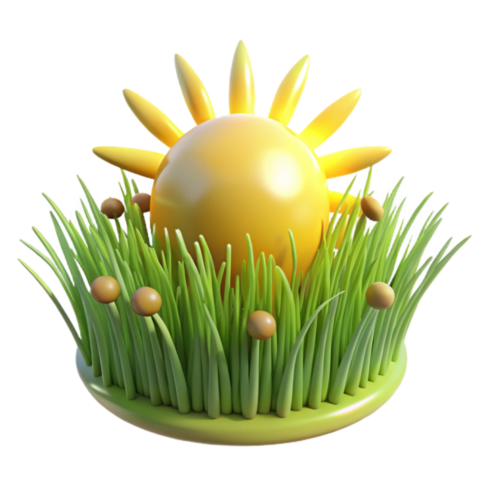 3D Sun in Grass Illustration png