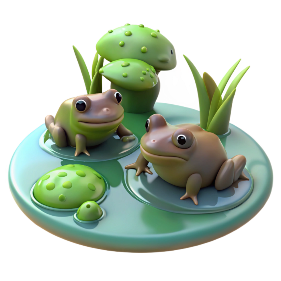 Cute Frog Pond 3D Illustration png