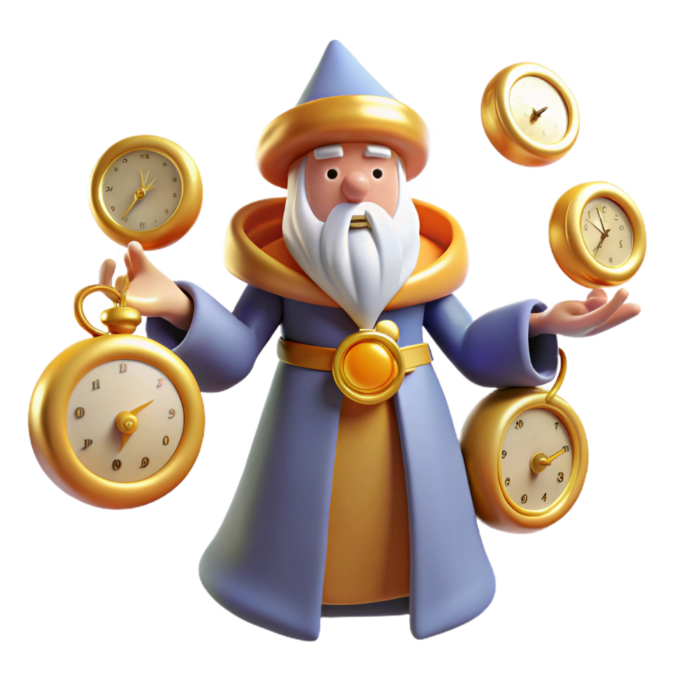 Wise Wizard 3D Render Juggling Clocks png